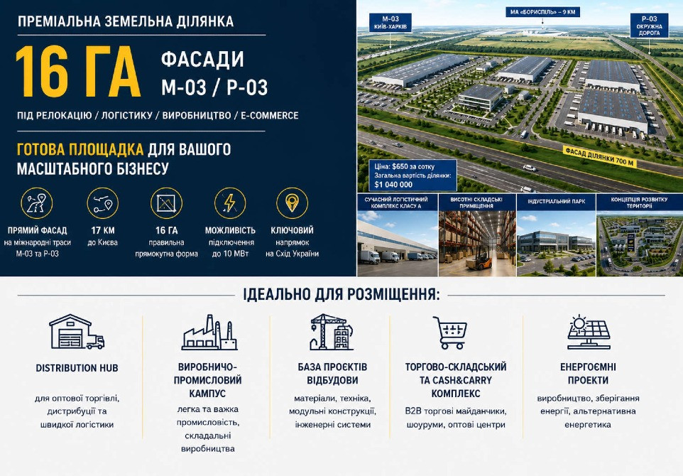Земля під логістику, склад, промислова, виробництво, фасад траси, під бізнес, Київ 17 км, Київська Бориспіль - зображення 1