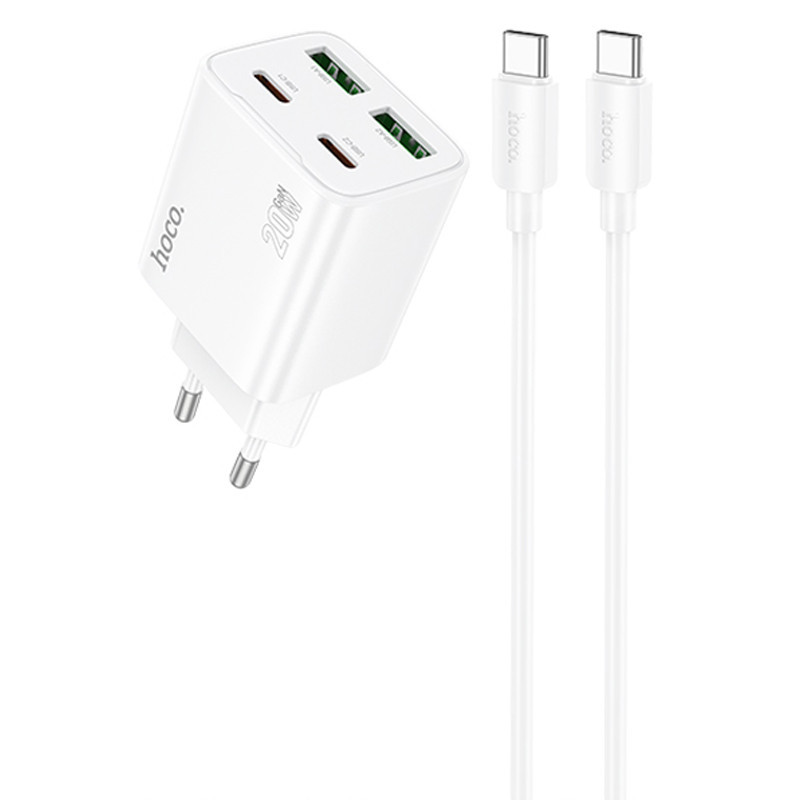СЗУ Hoco N55 Fundador PD20W+QC3.0 (2USB-A/2C) + кабель Type-C to Type-C Херсон - зображення 1