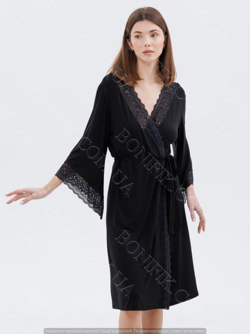 Женский чёрный халат с кружевом "Amour" (60047) (арт. 1347) Кривой Рог - изображение 3