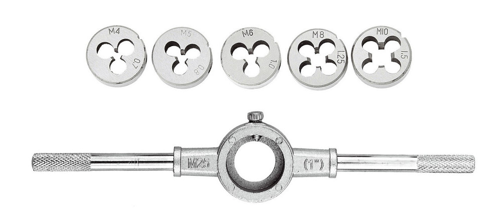 Плашки для нарезания резьбы MASTERTOOL M4/M5/M6/M8/M10 с держателем набор 6 шт 15-0406 Харків - зображення 1