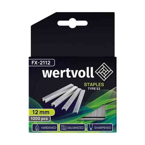 Скобы закаленные WERTVOLL R53 12 мм/11.3х0.75 мм 1000 шт FX-2112 Харків