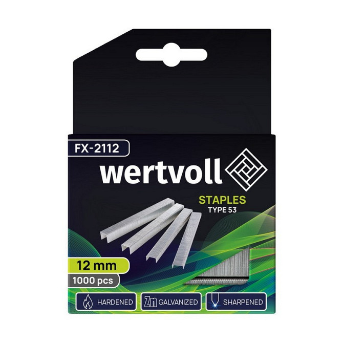 Скобы закаленные WERTVOLL R53 12 мм/11.3х0.75 мм 1000 шт FX-2112 Харків - зображення 2