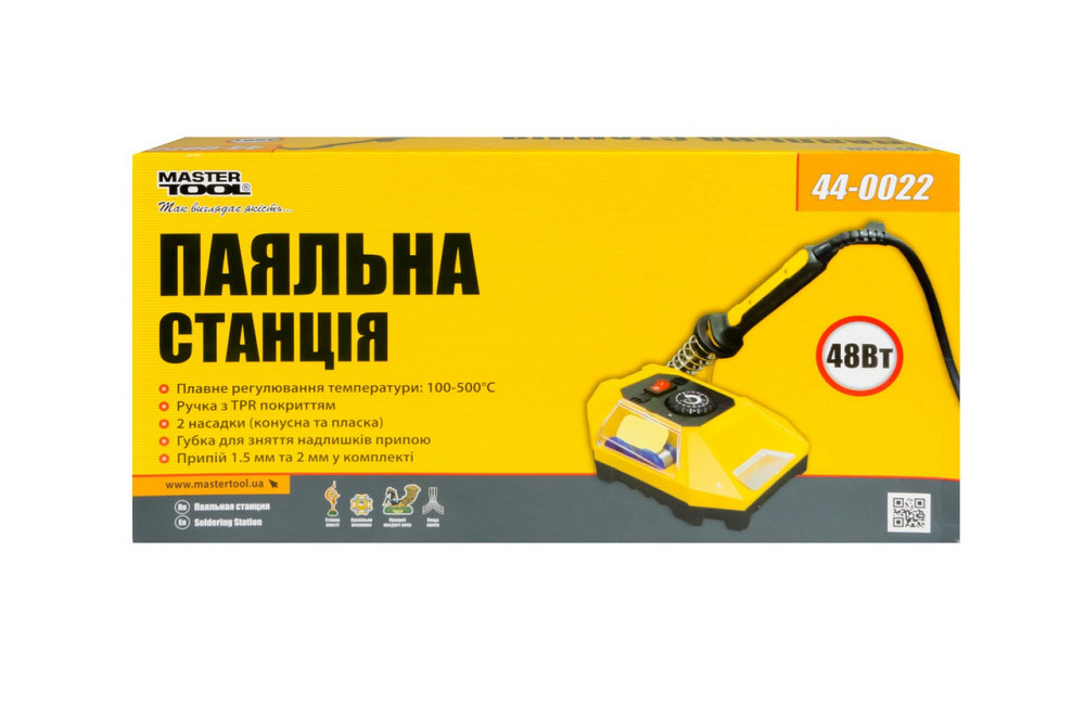 Станция паяльная MASTERTOOL 48 Вт 220V/50Hz 100-500°С 2 насадки 2 катушки припоя ПОС 99% 44-0022 Харків - зображення 3