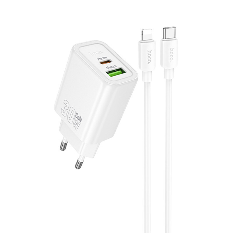 СЗУ Hoco N63 Gentle PD30W+QC3.0 (1USB-A/1C) + кабель Type-C to Lightning Херсон - зображення 1