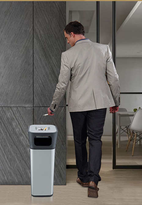 Урна с пепельницей JAH 25 л квадратная серебряный металлик Київ - зображення 4