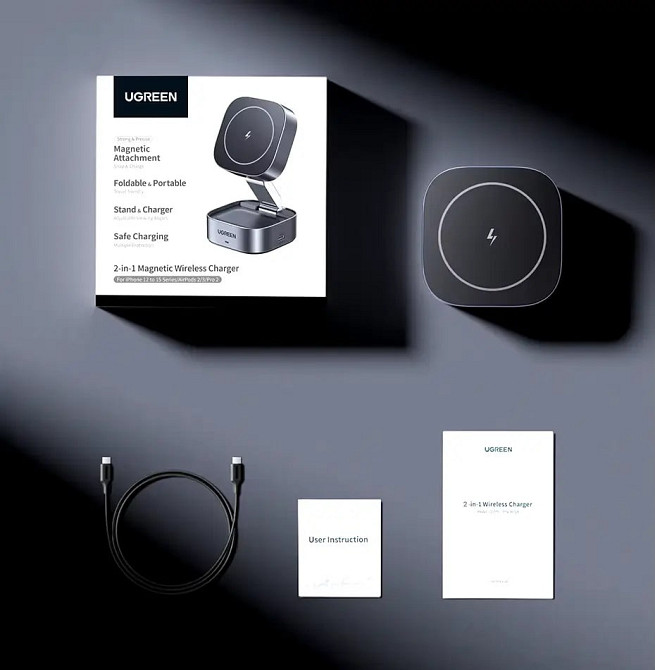 Зарядний пристрій UGREEN 2-in-1 MagSafe Magnetic Wireless Charger для iPhone Днепр - изображение 3
