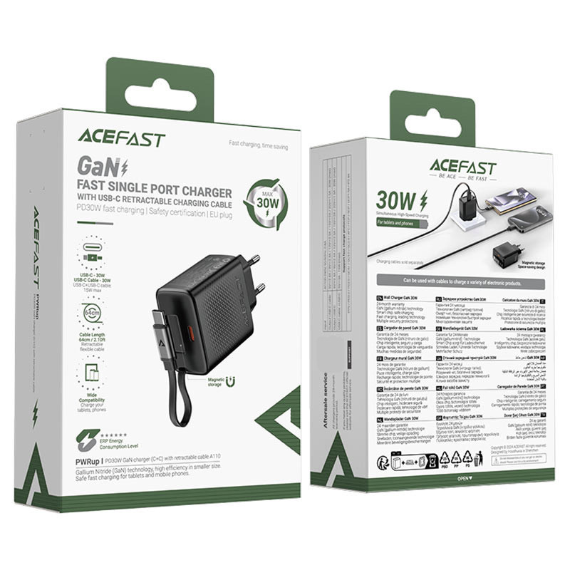 СЗУ Acefast A110 GaN With Retractable Cable Type-C PD30W (1USB-C) Херсон - изображение 6
