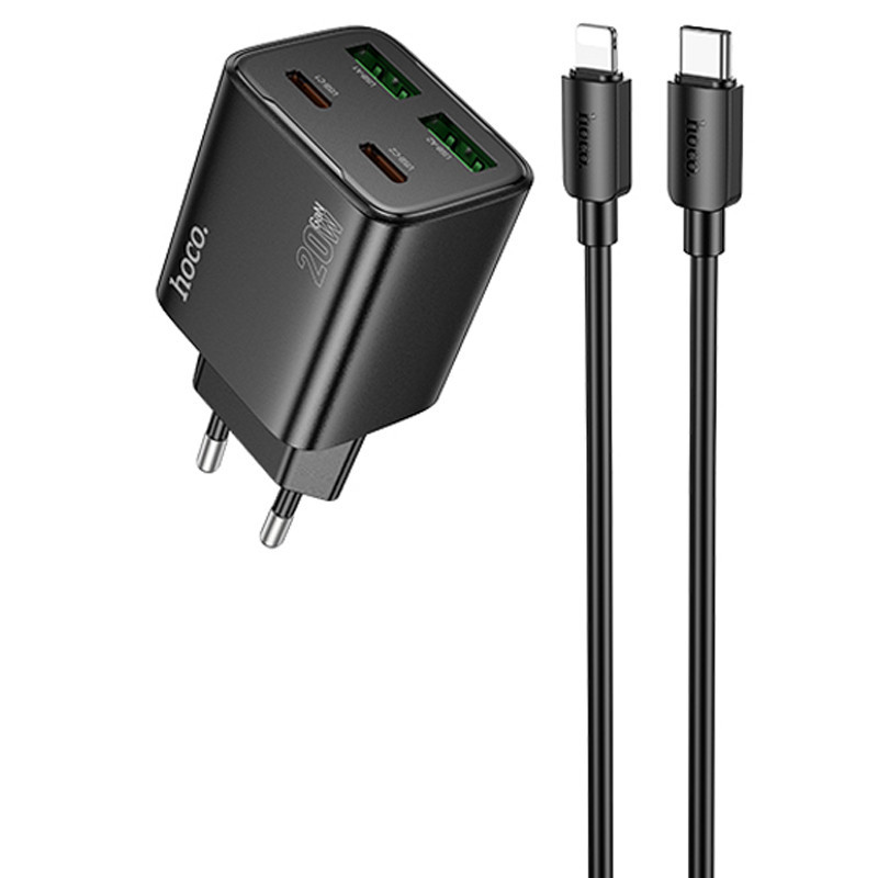 СЗУ Hoco N55 Fundador PD20W+QC3.0 (2USB-A/2C) + кабель Type-C to Lightning Херсон - зображення 1
