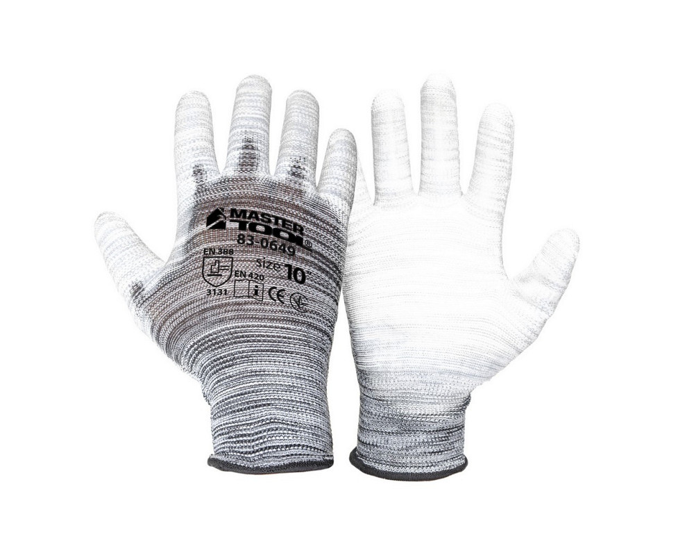 Перчатки бесшовные трикотажные MASTERTOOL с полиуретановым покрытием ладони 10" 25-26 г подвес 12 па Харьков - изображение 1