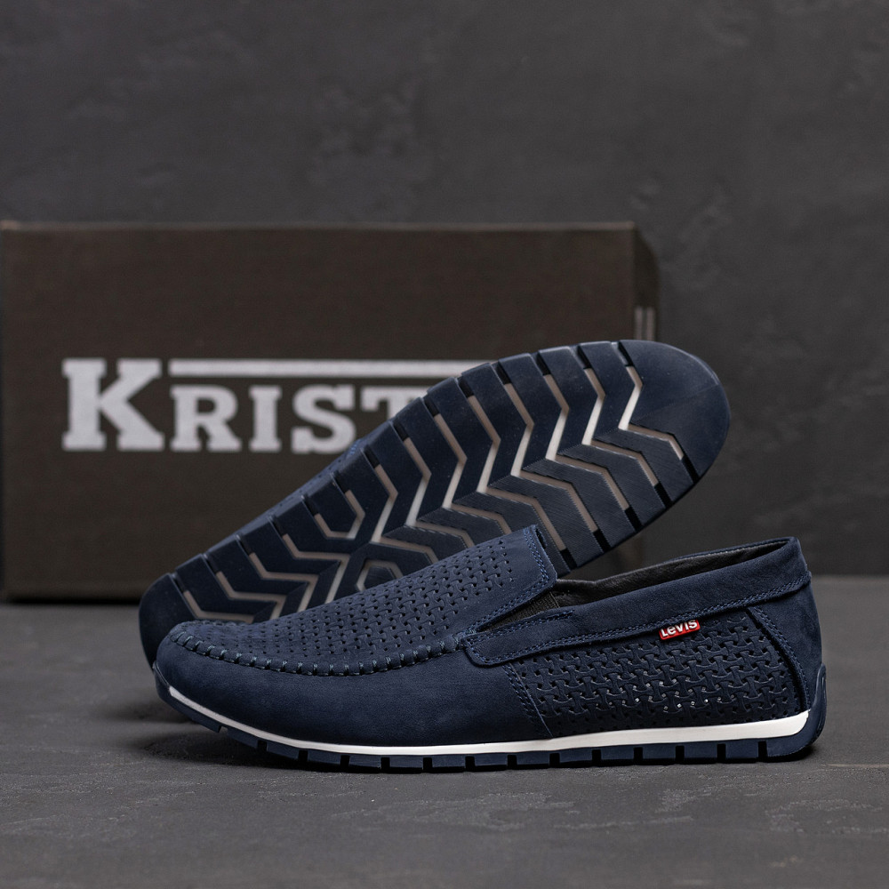 Мужские летние кожаные мокасины  LS перфорация Dark blue Киев - изображение 8