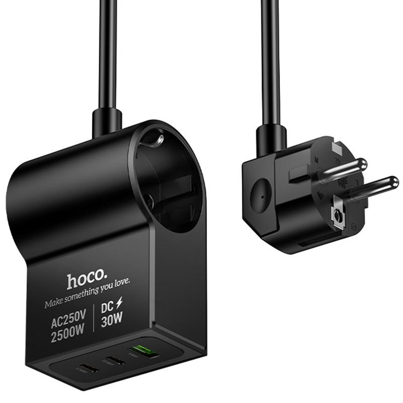 СЗУ Hoco AC33 Win 1 position 30W QC+PD (1USB-A/2C/1Socket) (1.5m) Херсон - изображение 1