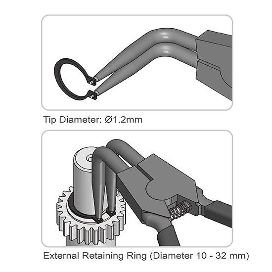 Круглогубцы для снятия стопорных колец 170x60мм (разжим загнутые, 90°) Extra Long TOPTUL DCBJ1382 Харків - зображення 3