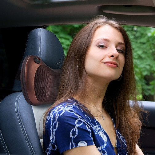 Массажная подушка инфракрасный роликовый массажер для шеи и спины Massage Pillow 19125 коричневая Київ - зображення 5