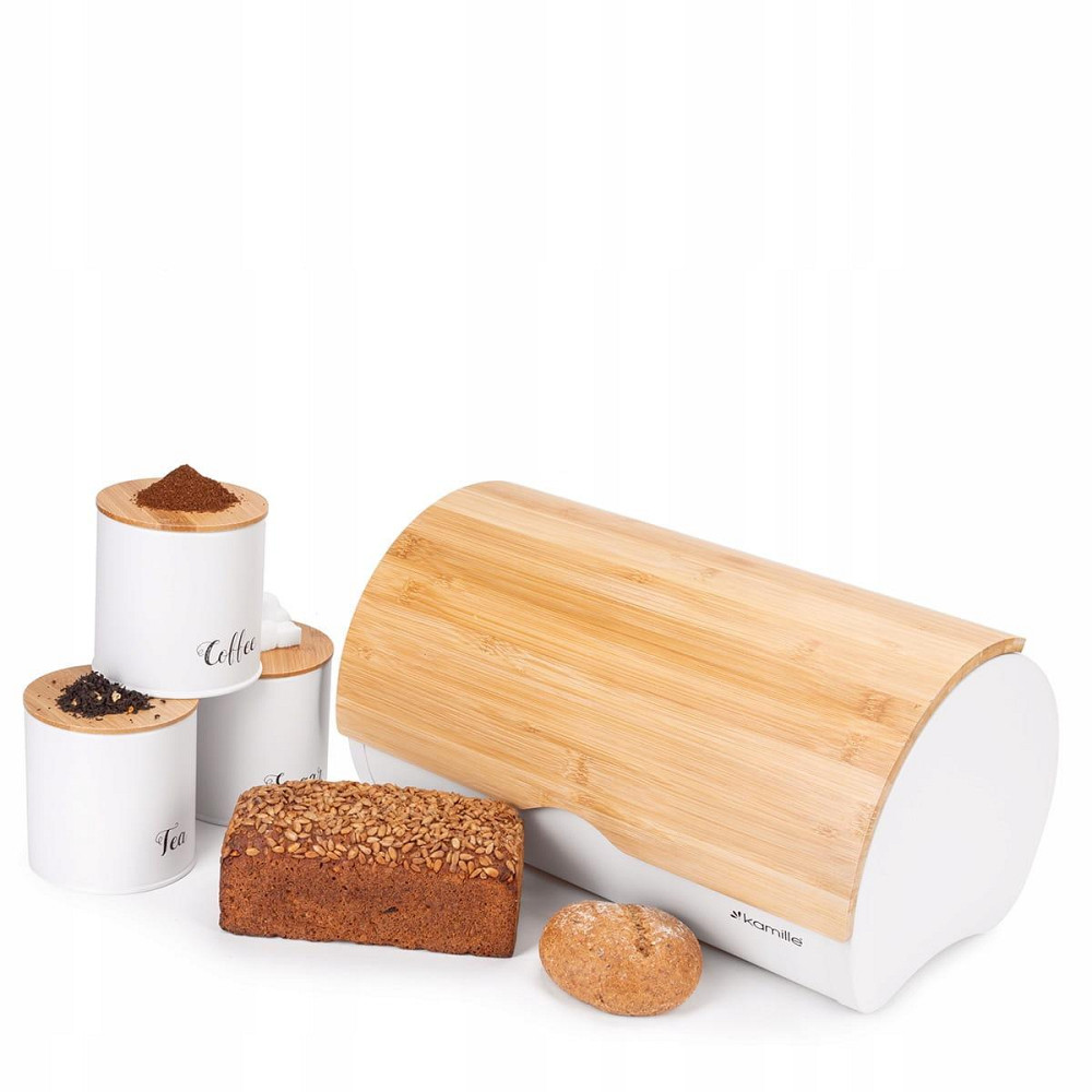 Хлебница и контейнеры Kamille с бамбуковыми крышками Белая (KM 1121) Одеса - зображення 1
