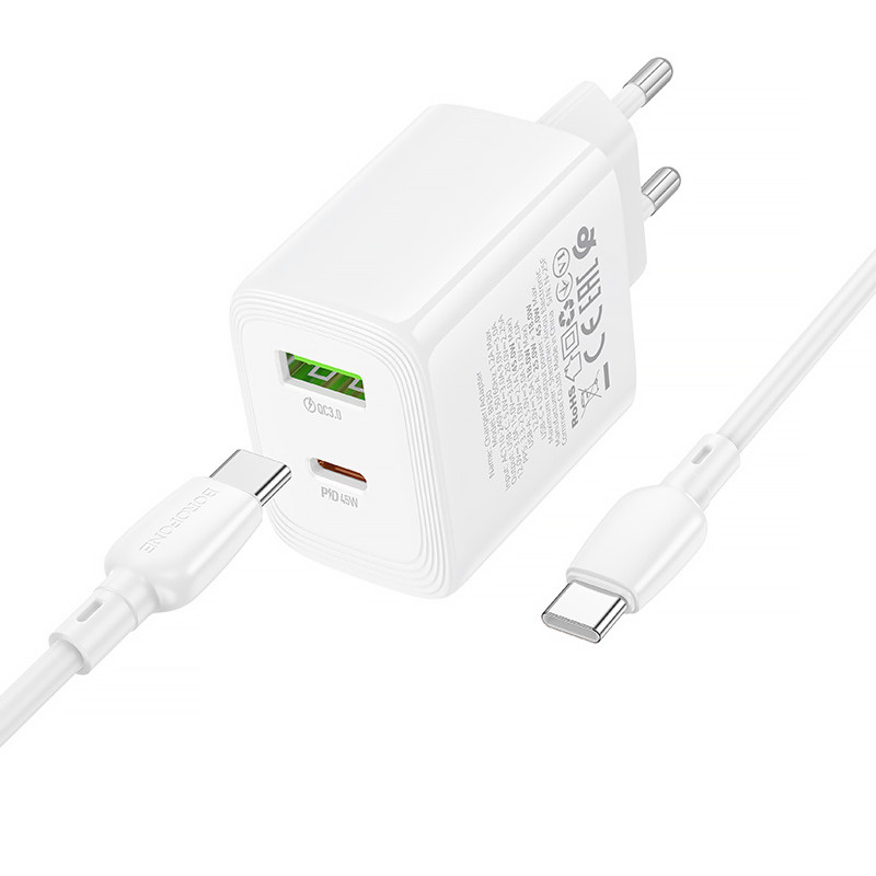 СЗУ Borofone BN30 Cargador PD45W+QC3.0 (1USB-A/1C) + кабель Type-C to Type-C Херсон - зображення 3