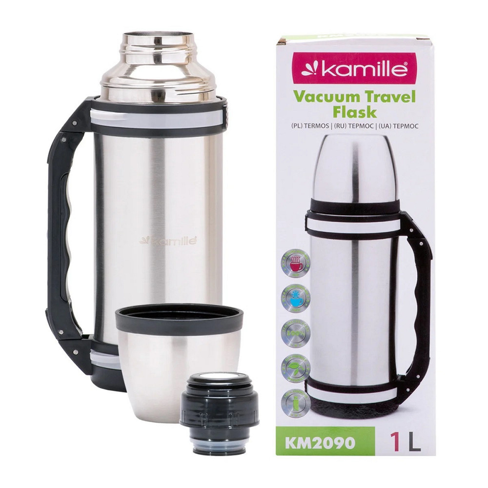 Термос Kamille с ручкой и ремешком 1 л KM 2090 Одеса - зображення 7