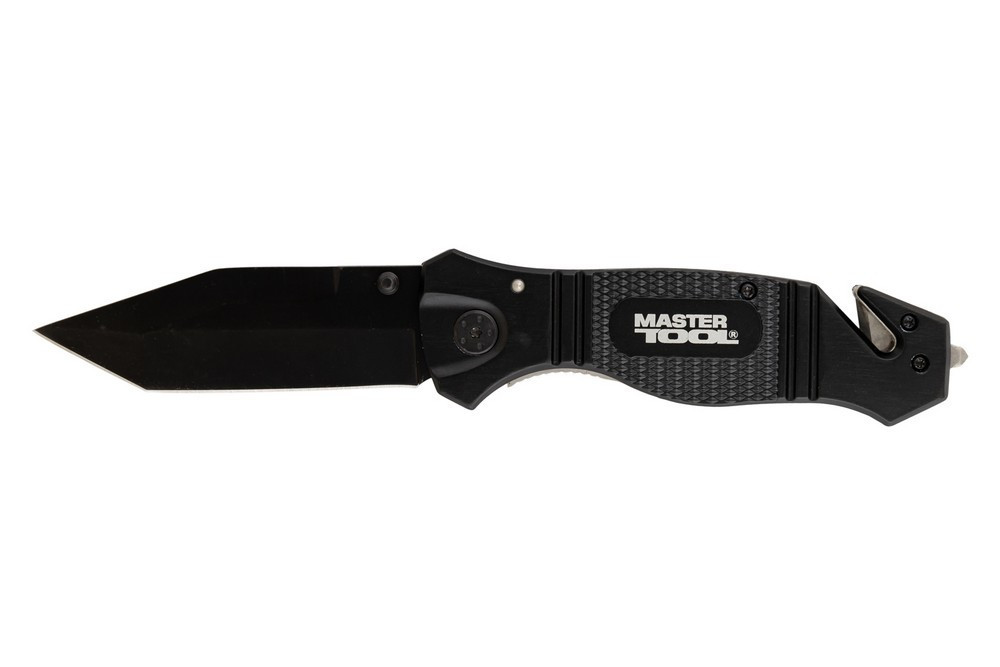 Нож складной MASTERTOOL "ELMAX" 207х37х16 мм черное нержавеющее лезвие алюминиевая рукоятка стропоре Харків - зображення 4