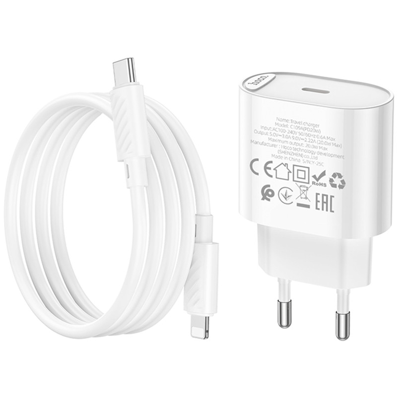 СЗУ Hoco C109A Fighter PD20W+QC3.0 (1USB-A/1C) + кабель Type-C to Lightning Херсон - зображення 6