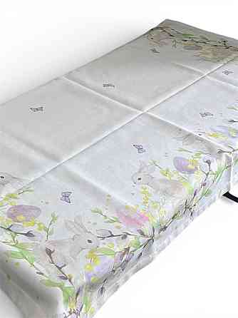 Скатерть натуральная с Пасхальными Кроликами 125×150 см, разноцветная Одеса