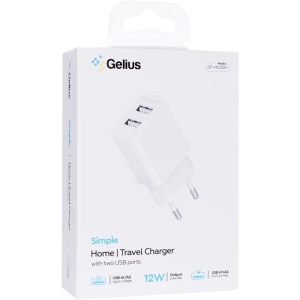 Мережевий зарядний пристрій  Gelius Simple GP-HC059 2 USB 2.4A + cable Type-C White Харків - зображення 3