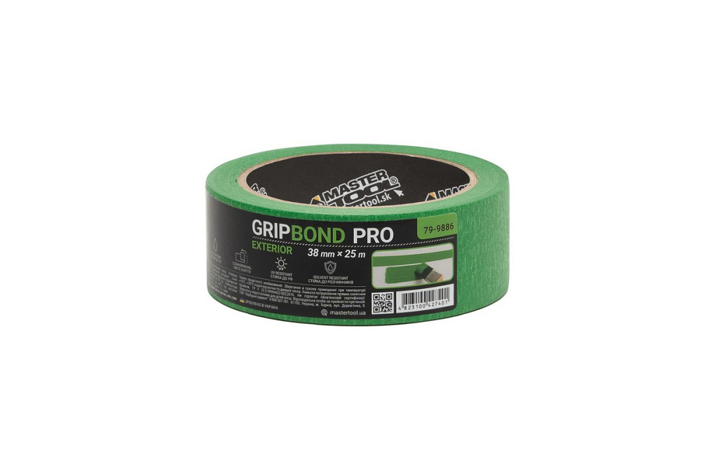 Лента малярная для грубых работ MASTERTOOL GripBond Pro Exterior 38 мм×25 м зеленая 79-9886 Харків - зображення 2