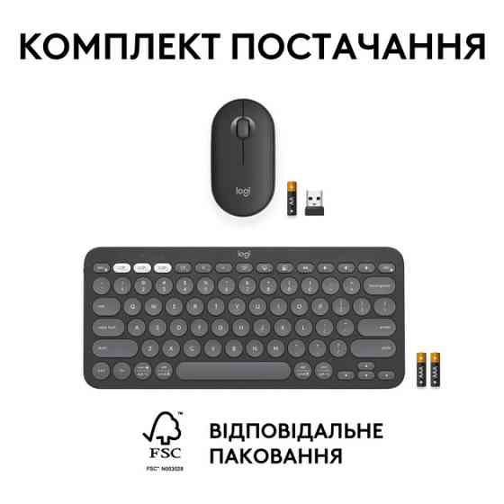 Комплект клавиатуры и мыши компьютерные беспроводные Logitech Pebble 2 Combo Graphite Wireless L920- Київ