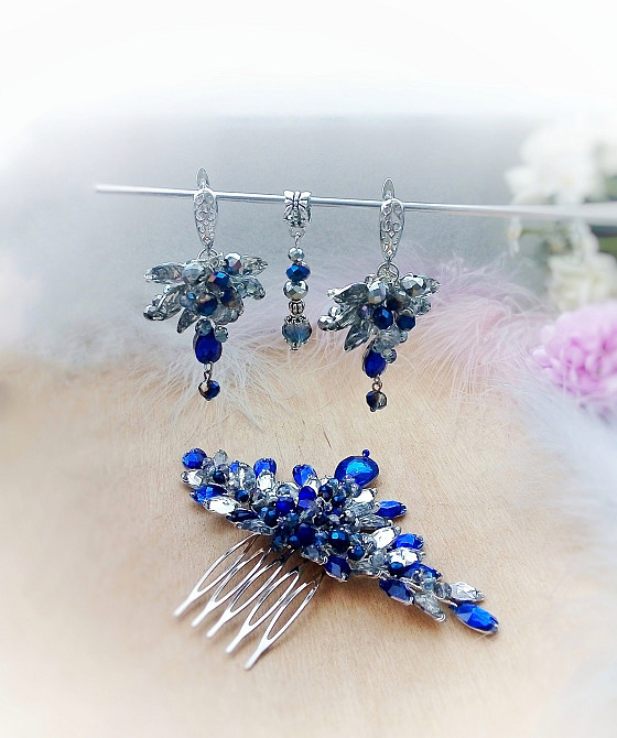 Ярослава сапфірова набір вишуканих прикрас синій електрик прозорий ********** святкові прикраси Луцьк - зображення 1