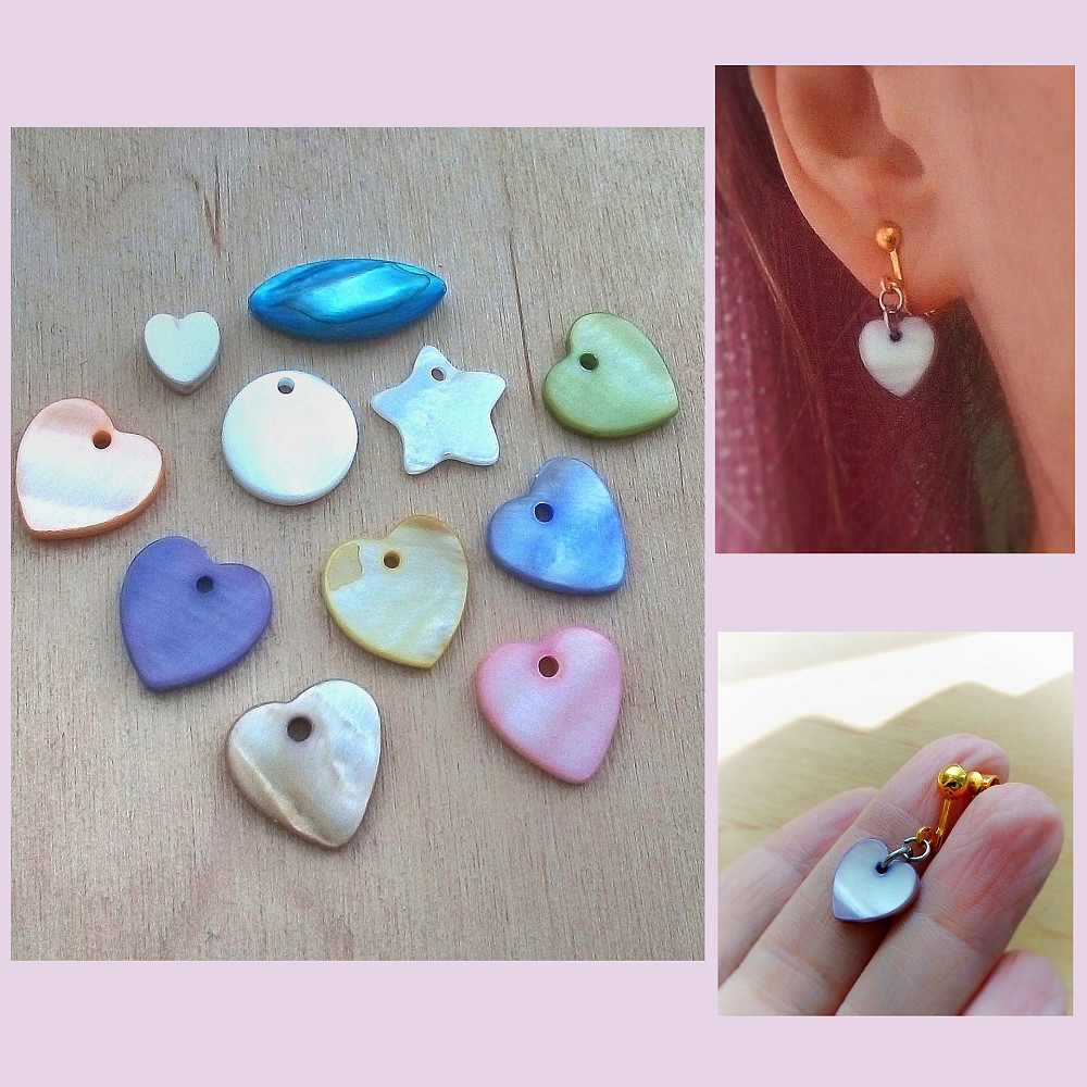 Кліпси перламутр натуральний серце фіолетовий бузковий лавандовий на вуха без проколів регулюються Луцк - изображение 3