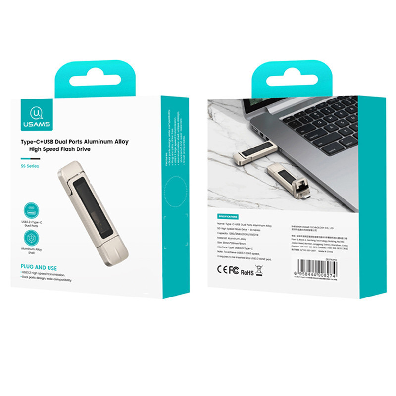 Флеш-накопитель Usams US-ZB280 2in1 USB 3.2 + Type-C GEN1 Dual Ports Aluminum Alloy 10G – 512GB Херсон - зображення 6