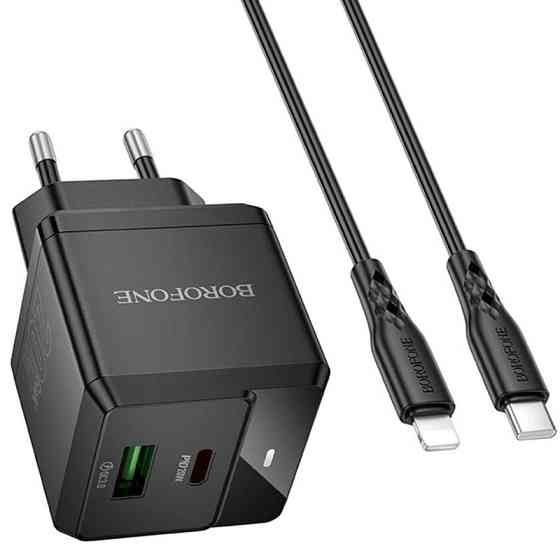 СЗУ Borofone BN19 Intenso PD20W+QC3.0 (1USB-A/1C) + кабель Type-C to Lightning Херсон