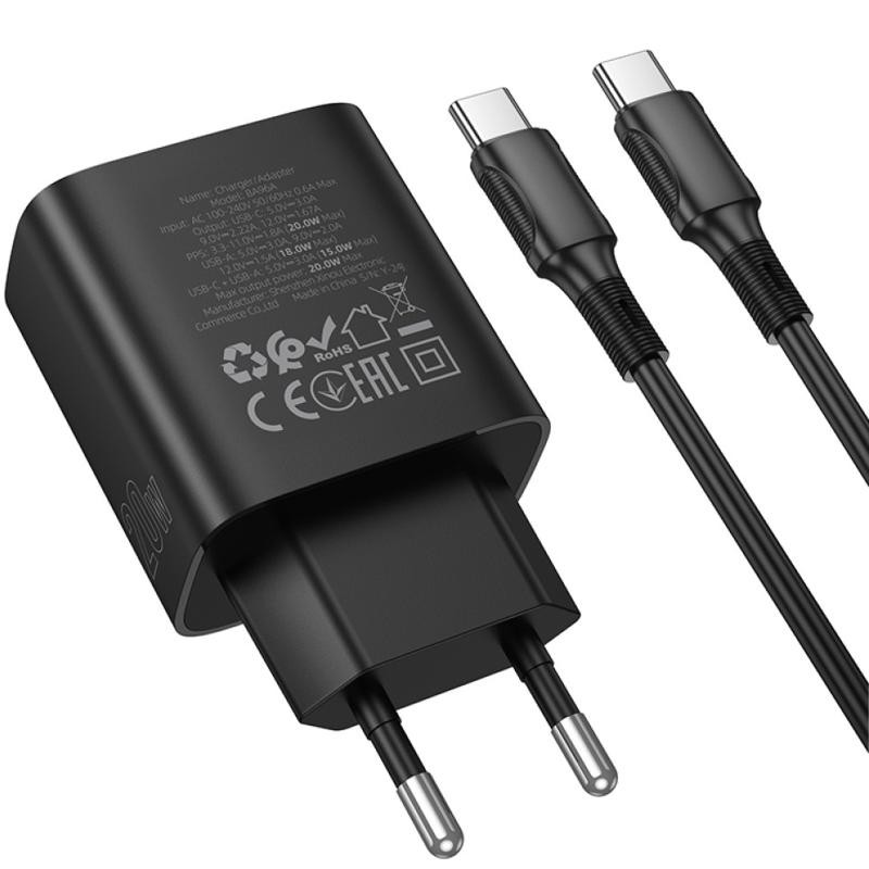 СЗУ Borofone BA96A Ilustre with digital display PD20W+QC3.0 (1USB-A/1C) + кабель Type-C to Type-C Херсон - зображення 2