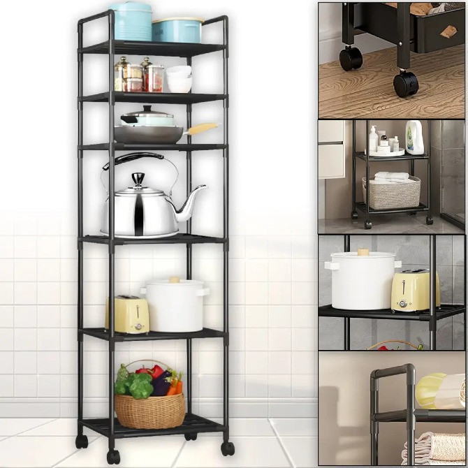 6-рівневий підлоговий стелаж для зберігання з роликами, візок для кухні, ванної кімнати, Одеса - зображення 1