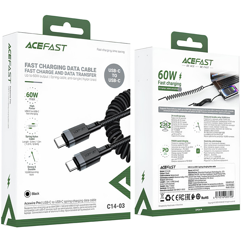 Дата кабель Acefast C14-03 Type-C to Type-C 60W (1.2m) Херсон - зображення 6