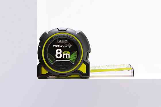 Рулетка WERTVOLL 8 м х 27 мм фиксатор полотна кнопка STOP покрытие TPR нейлоновое покрытие противоск Харків