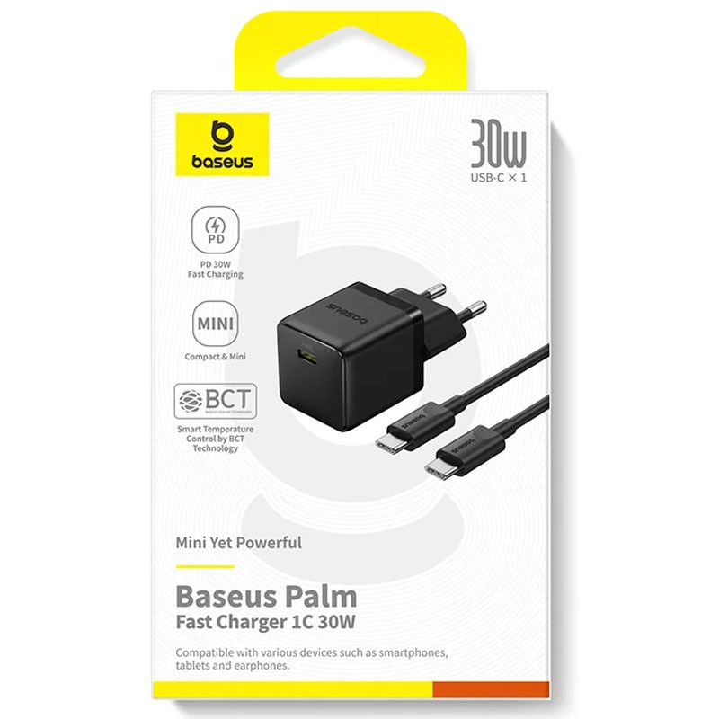 СЗУ Baseus Palm Fast Charger PD30W (1USB-C) + кабель Type-C to Type-C (P10111605113-01) Херсон - изображение 5
