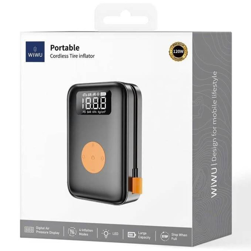 Автомобильный насос WIWU Ai003 Cordless Tire portable smart air pump Херсон - зображення 2