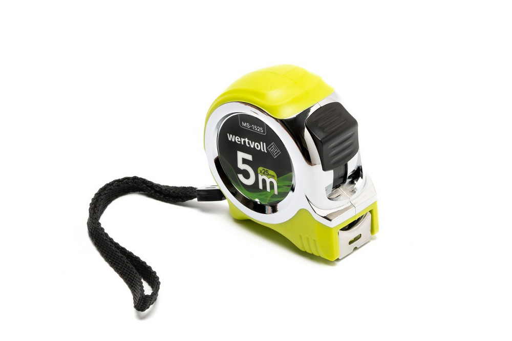 Рулетка WERTVOLL 5 м х 25 мм фиксатор полотна кнопка STOP покрытие TPR нейлоновое покрытие противоск Харків - зображення 2