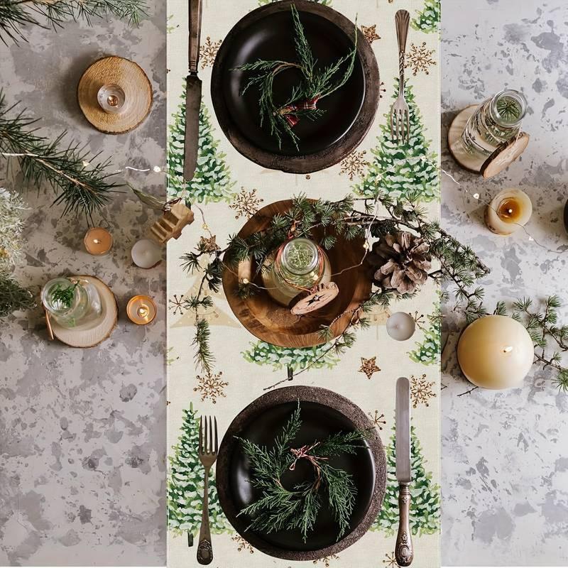 Дорожка новогодняя Елочки Leeseph 180см беж Mv057 Одеса - зображення 2