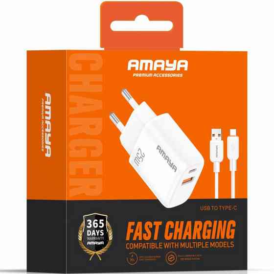 СЗУ Amaya E231D PD25W+QC3.0 (1USB-A/1C) + кабель USB to Type-C Херсон