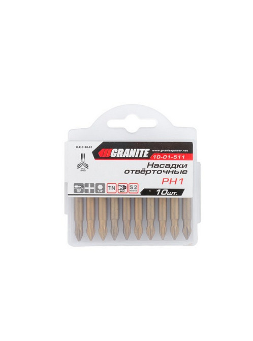 Насадка отверточная GRANITE PH1 50 мм ¼" S2/TITAN набор 10 шт 10-01-511 Харків - зображення 2
