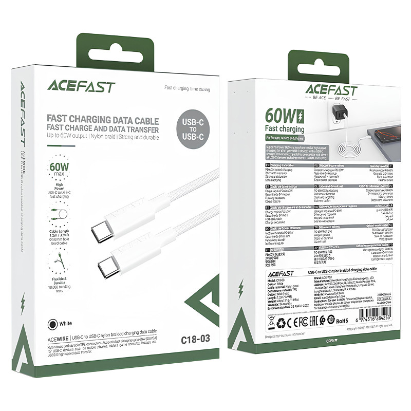 Дата кабель Acefast C18-03 Type-C to Type-C 60W (1.2m) Херсон - зображення 5