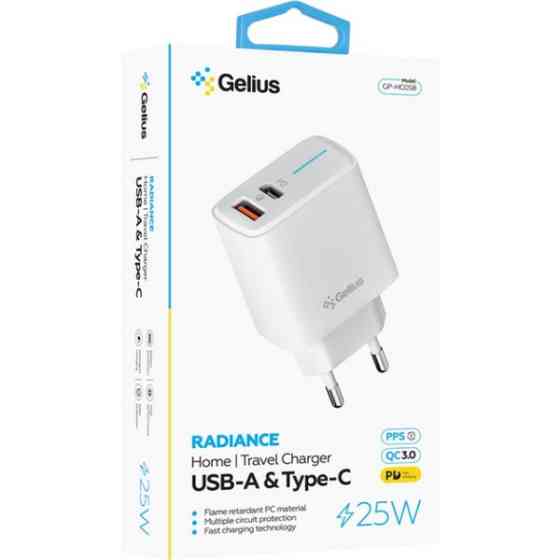 Мережевий зарядний пристрій Gelius Genesis Radiance GP-HC058 25W USB+Type-C QC PD White (Код товару: Харків