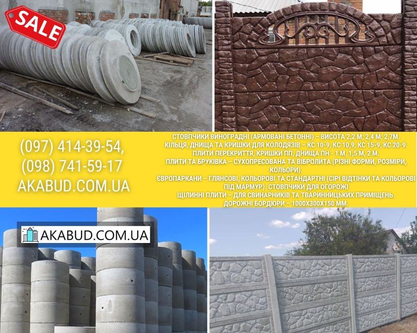 Залізобетонні вироби, кільця, європаркан, плитка. Виробник Кривой Рог - изображение 2