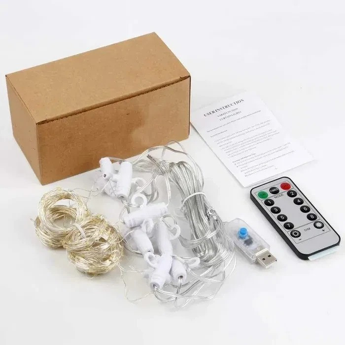 Світлодіодна гірлянда штора LED Light 3х2 метри від USB + пульт Теплий SF-19 Одеса - зображення 2