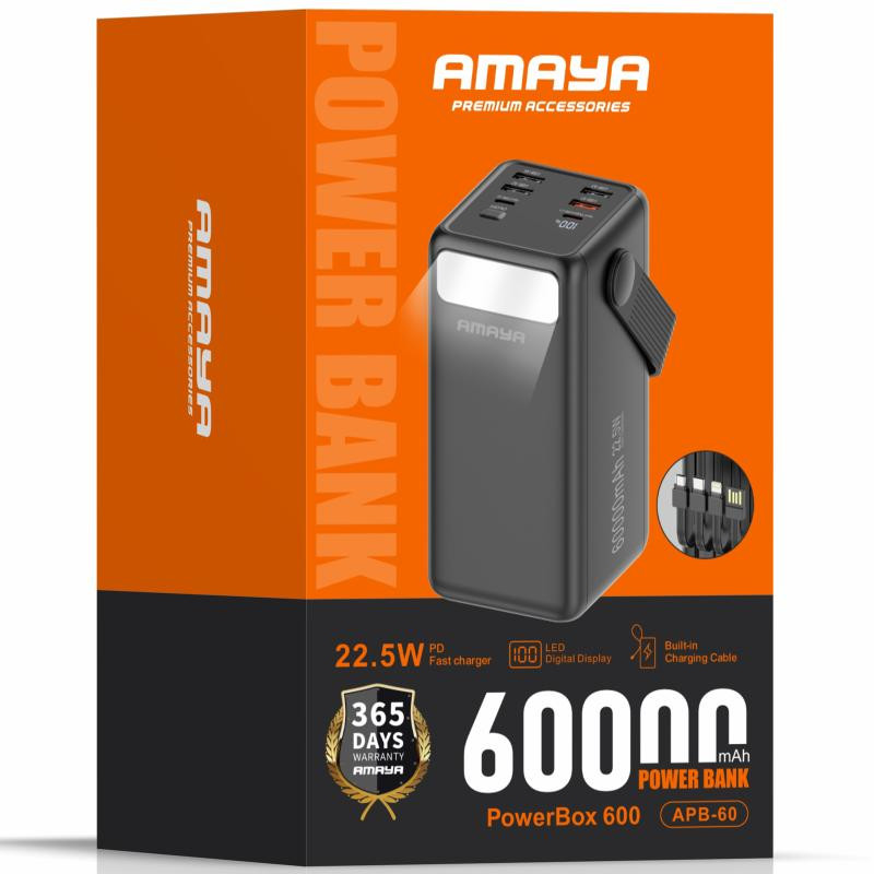 Портативное ЗУ Power Bank Amaya APB-60 22.5W flashlight with cable 60000 mAh Херсон - зображення 2