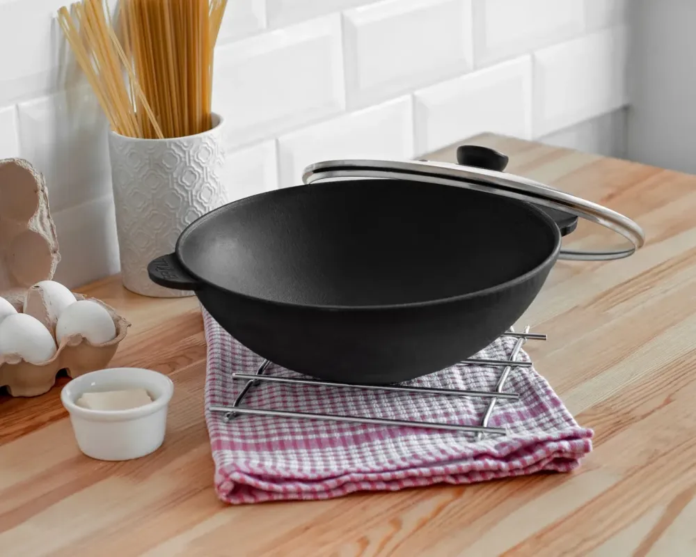 Сковорода чугунная WOK со стеклянной крышкой 4,7 л Харьков - изображение 10