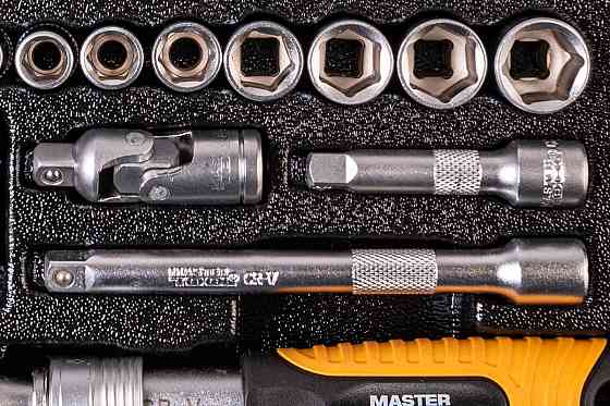 Набор инструментов MASTERTOOL PROFI ¼" 45 шт 4-13 мм телескопическая трещотка CrV50BV30 металлически Харків