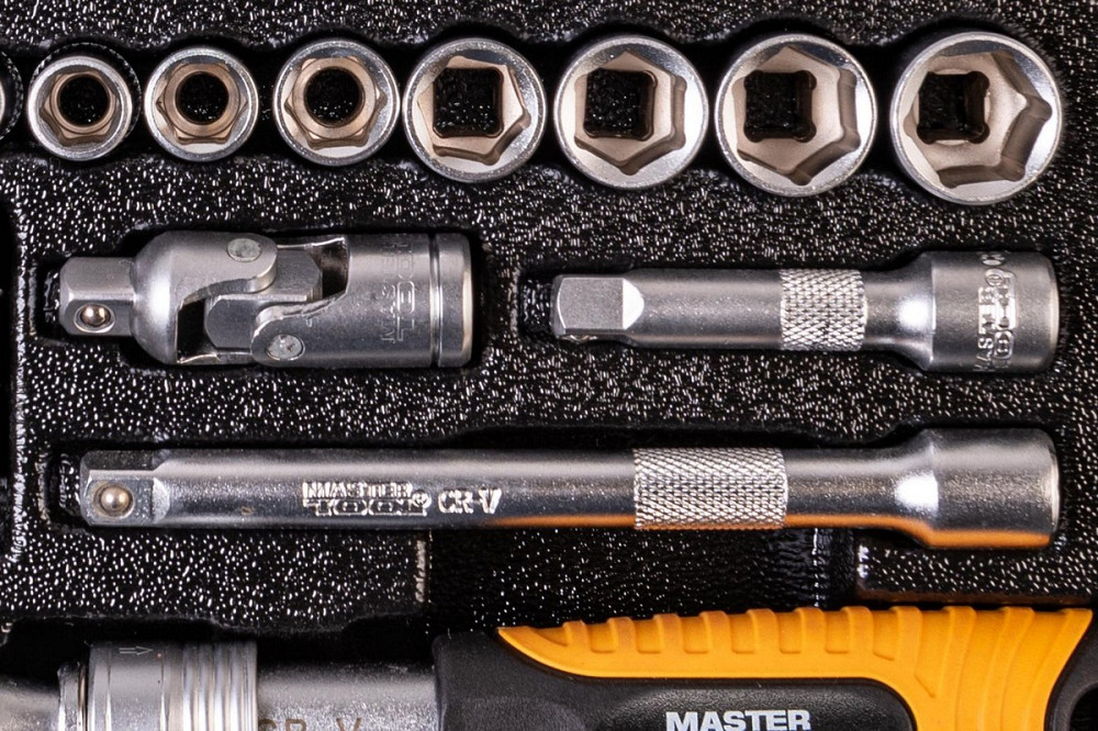 Набор инструментов MASTERTOOL PROFI ¼" 45 шт 4-13 мм телескопическая трещотка CrV50BV30 металлически Харьков - изображение 5
