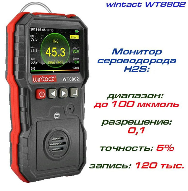 Газоанализатор сероводорода H2S (0-100 μmol/mol) WINTACT WT8802 Харків - зображення 2