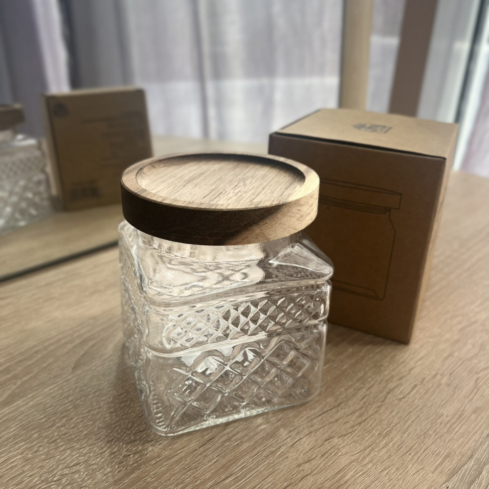 Емкость стеклянная SNT с деревянной крышкой 600 мл квадрат Одесса - изображение 6